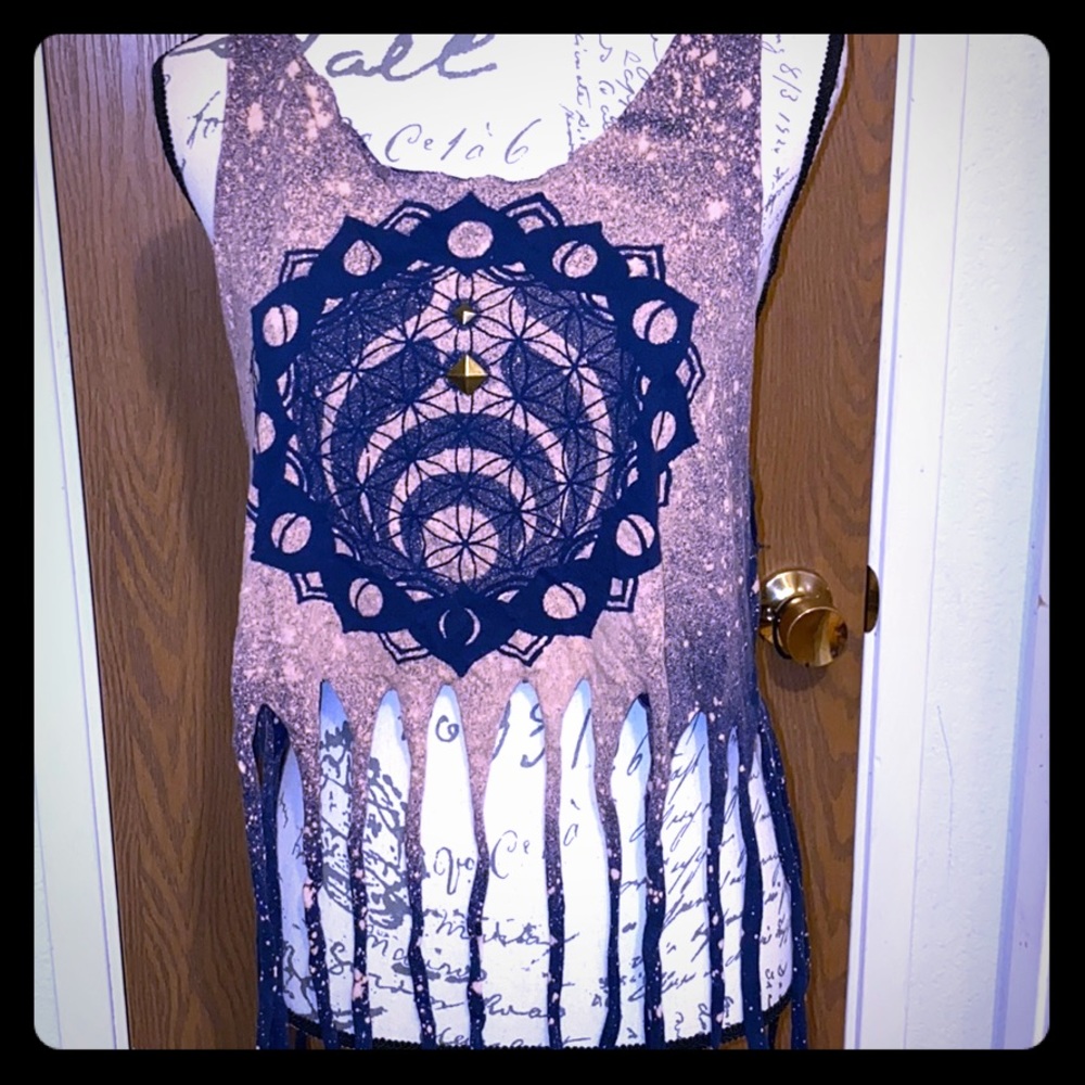 Sacred geometry studded tassel tank